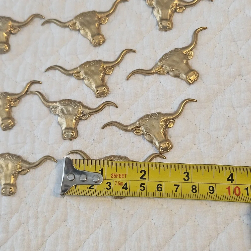 Brass‎ tone metal longhorn steer head crafting lot of 10 pcs